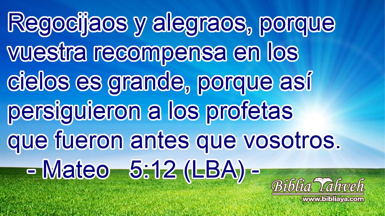 Regocijaos y alegraos, porque vuestra recompensa en los cielos es grande, porque así persiguieron a los profetas que fueron antes que vosotros.