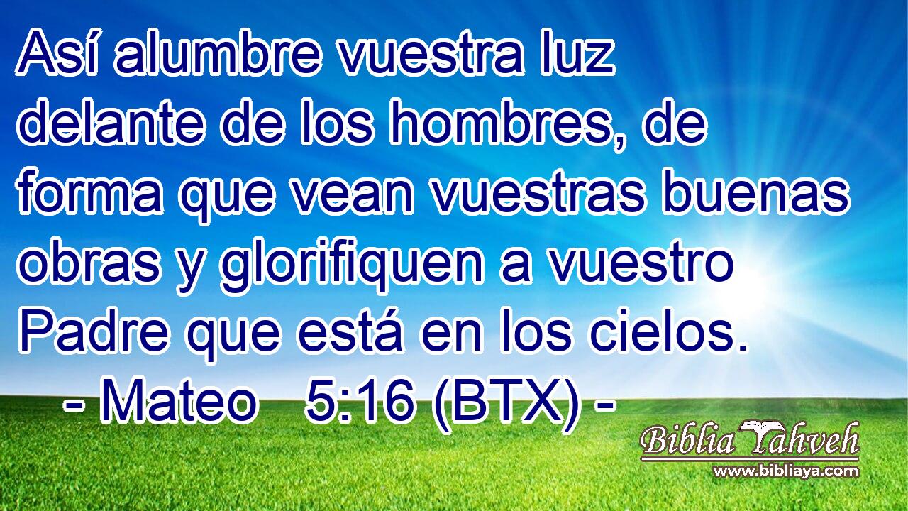 Así alumbre vuestra luz delante de los hombres, de forma que vean vuestras buenas obras y glorifiquen a vuestro Padre que está en los cielos.