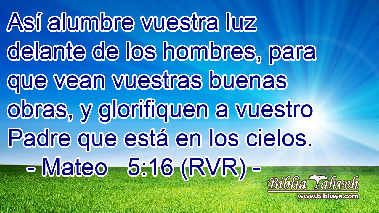 Así alumbre vuestra luz delante de los hombres, para que vean vuestras buenas obras, y glorifiquen a vuestro Padre que está en los cielos.