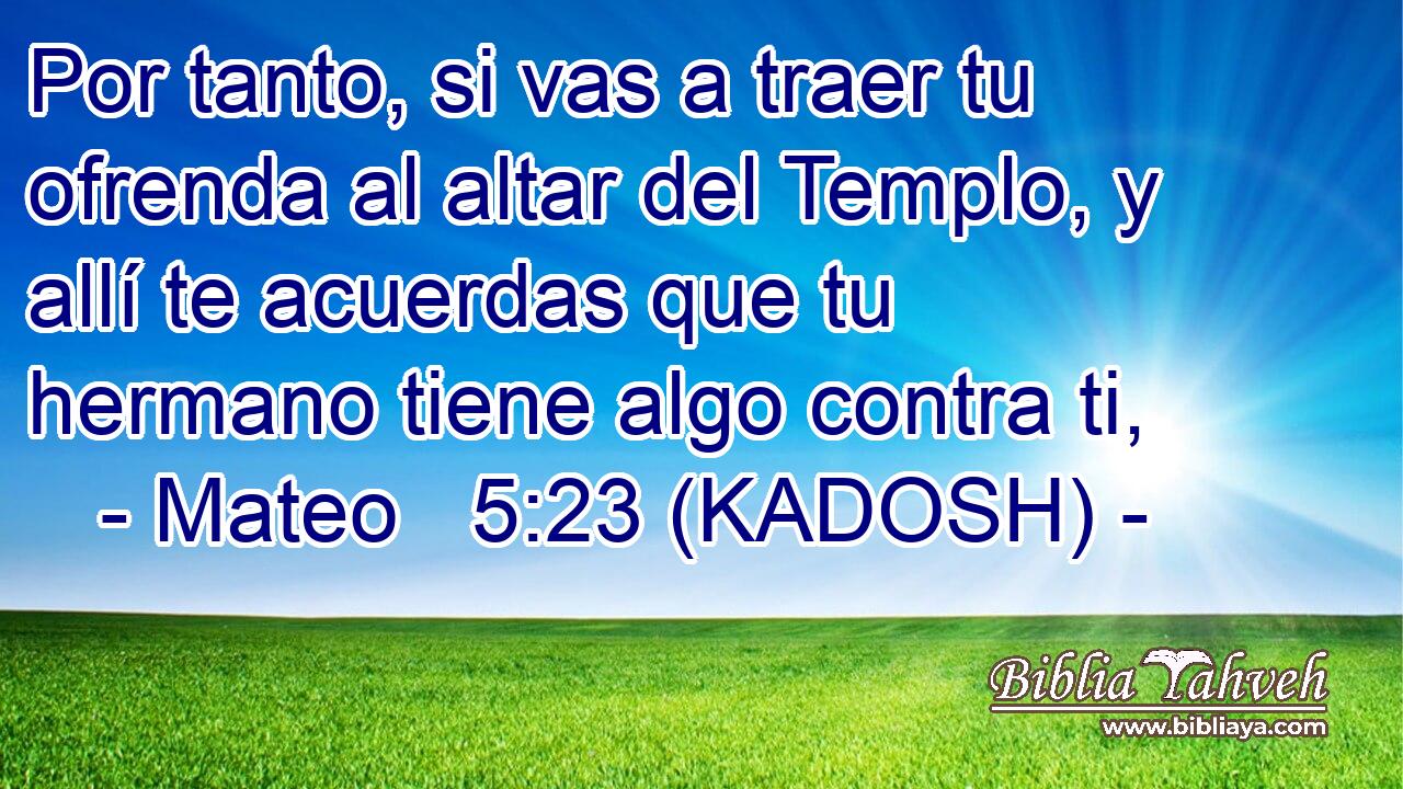  Por tanto, si vas a traer tu ofrenda al altar del Templo, y allí te acuerdas que tu hermano tiene algo contra ti, 