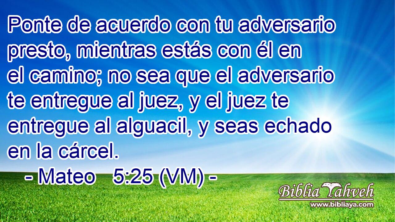  Ponte de acuerdo con tu adversario presto, mientras estás con él en el camino; no sea que el adversario te entregue al juez, y el juez te entregue al alguacil, y seas echado en la cárcel. 