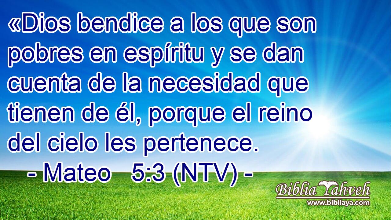 «Dios bendice a los que son pobres en espíritu y se dan cuenta de la necesidad que tienen de él, porque el reino del cielo les pertenece.