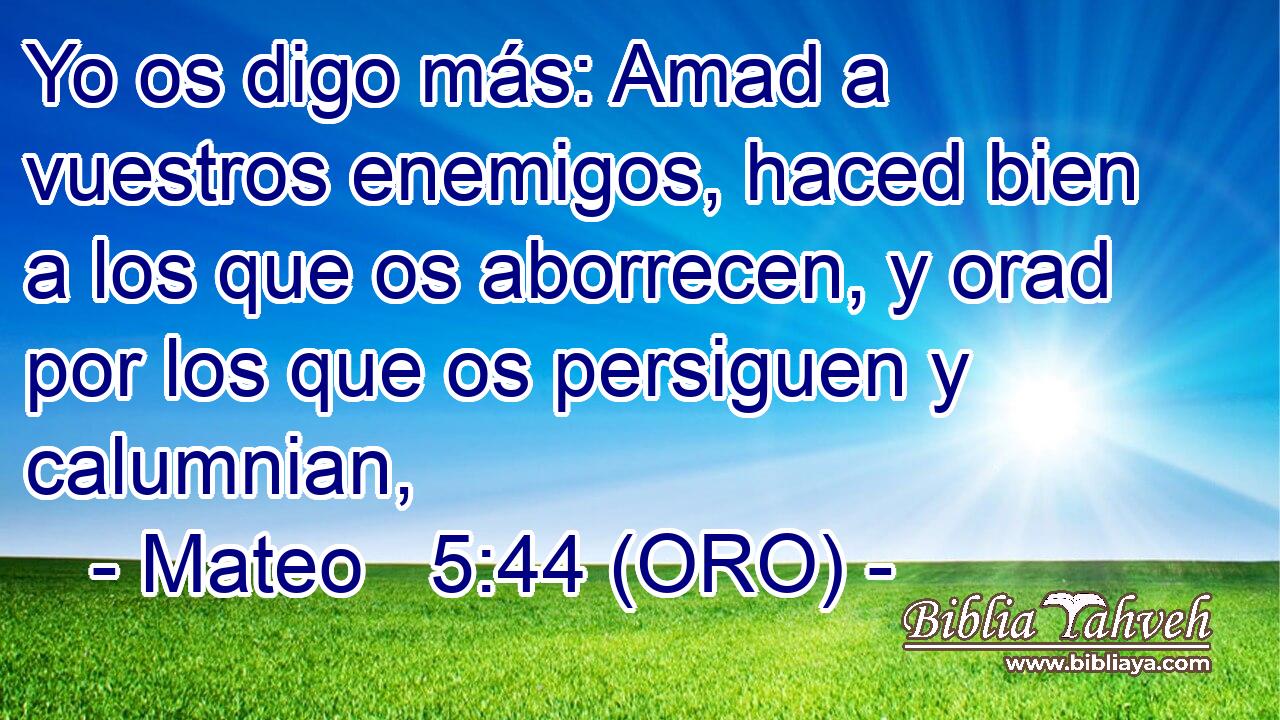  Yo os digo más: Amad a vuestros enemigos, haced bien a los que os aborrecen, y orad por los que os persiguen y calumnian, 