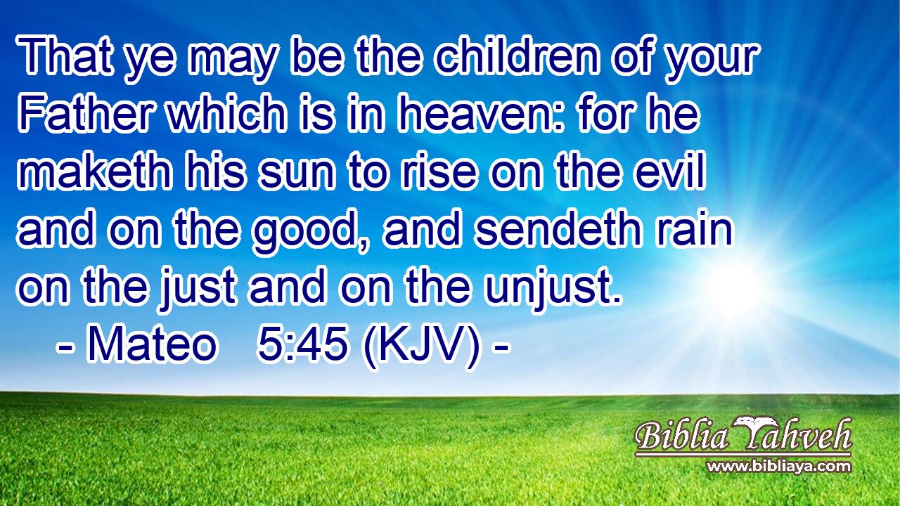 That ye may be the children of your Father which is in heaven: for he maketh his sun to rise on the evil and on the good, and sendeth rain on the just and on the unjust.