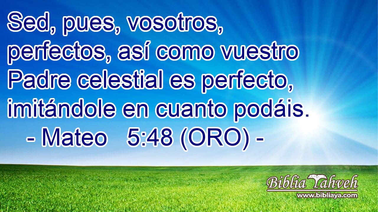  Sed, pues, vosotros, perfectos, así como vuestro Padre celestial es perfecto, imitándole en cuanto podáis. 