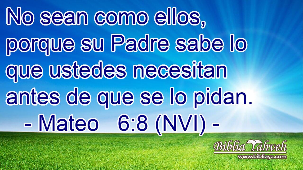  No sean como ellos, porque su Padre sabe lo que ustedes necesitan antes de que se lo pidan. 