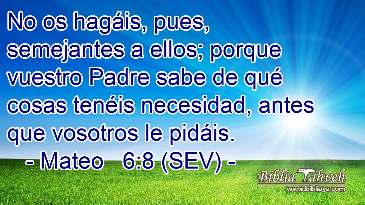 No os hagáis, pues, semejantes a ellos; porque vuestro Padre sabe de qué cosas tenéis necesidad, antes que vosotros le pidáis.