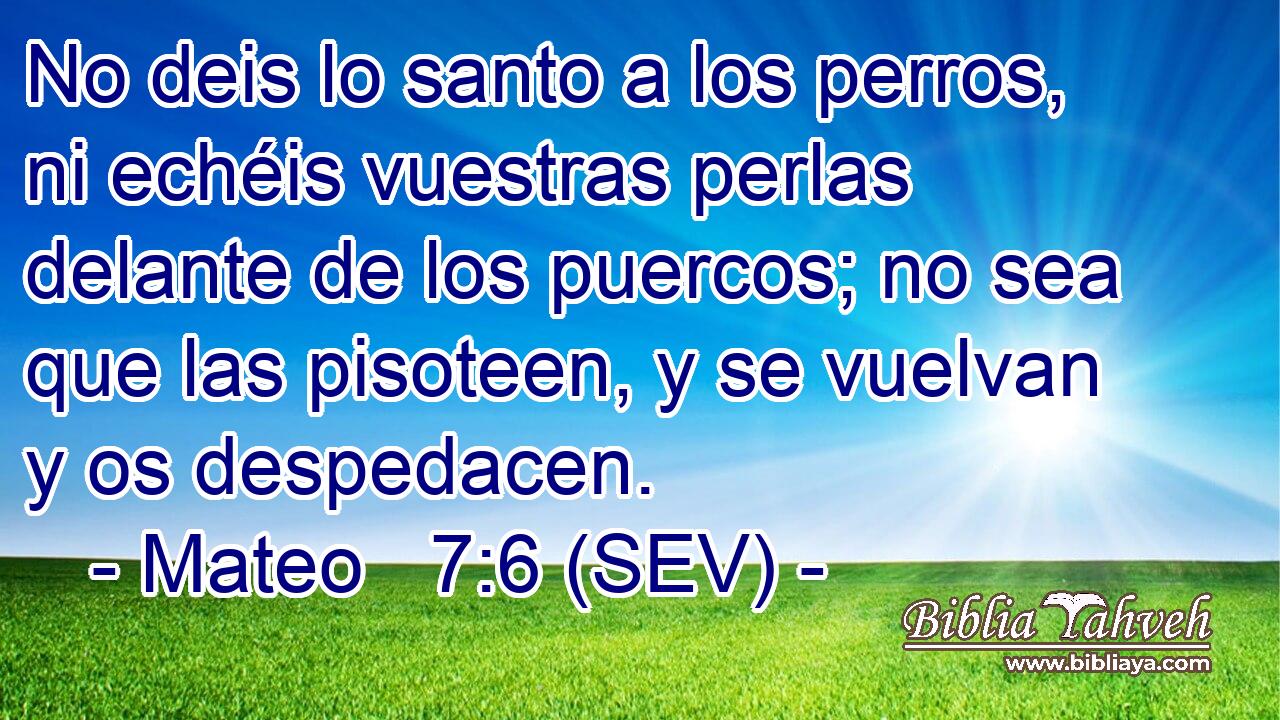 No deis lo santo a los perros, ni echéis vuestras perlas delante de los puercos; no sea que las pisoteen, y se vuelvan y os despedacen.