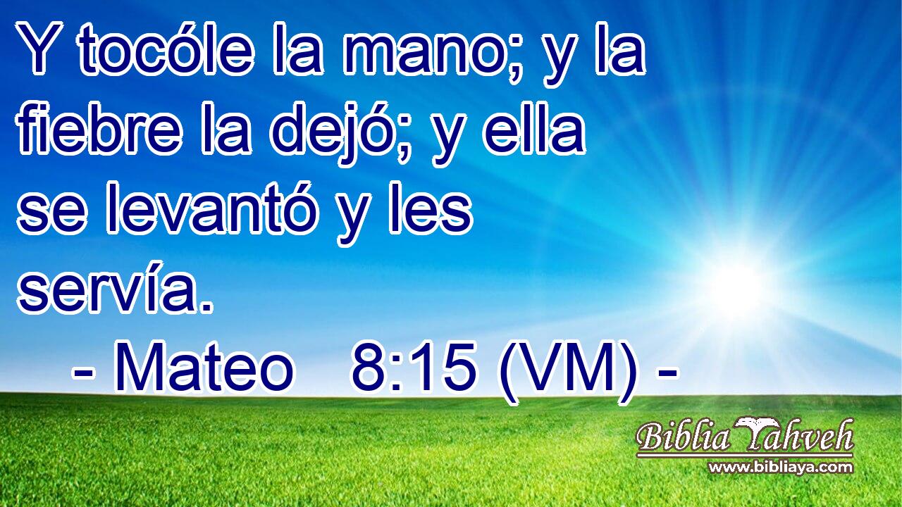  Y tocóle la mano; y la fiebre la dejó; y ella se levantó y les servía. 