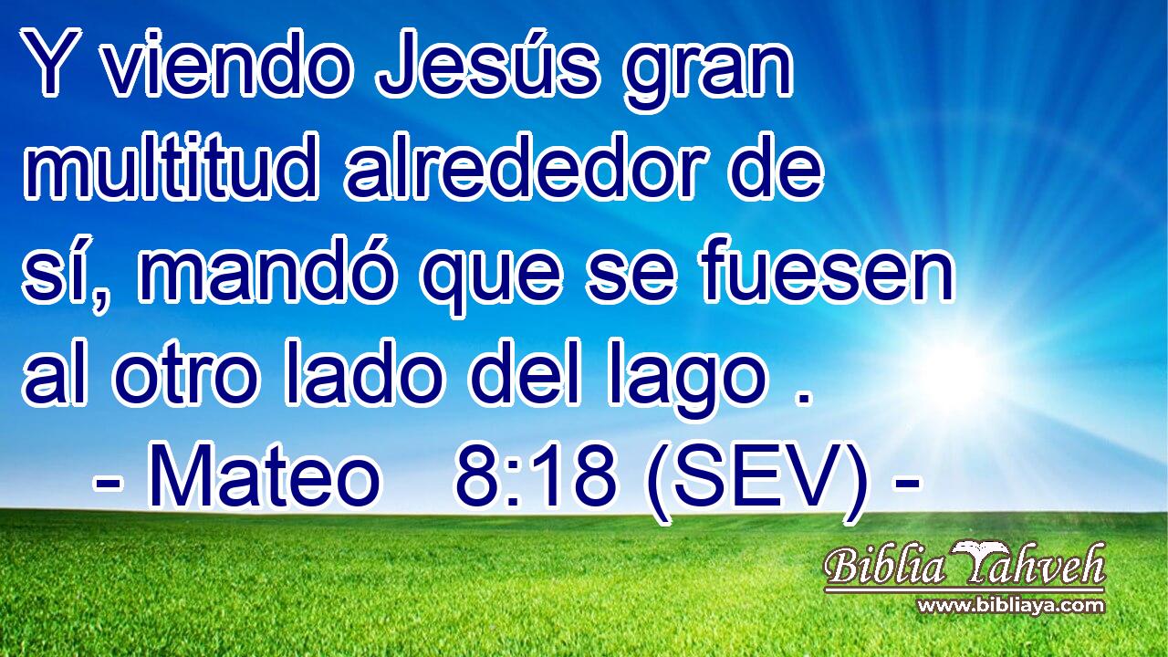 Y viendo Jesús gran multitud alrededor de sí, mandó que se fuesen al otro lado del lago .