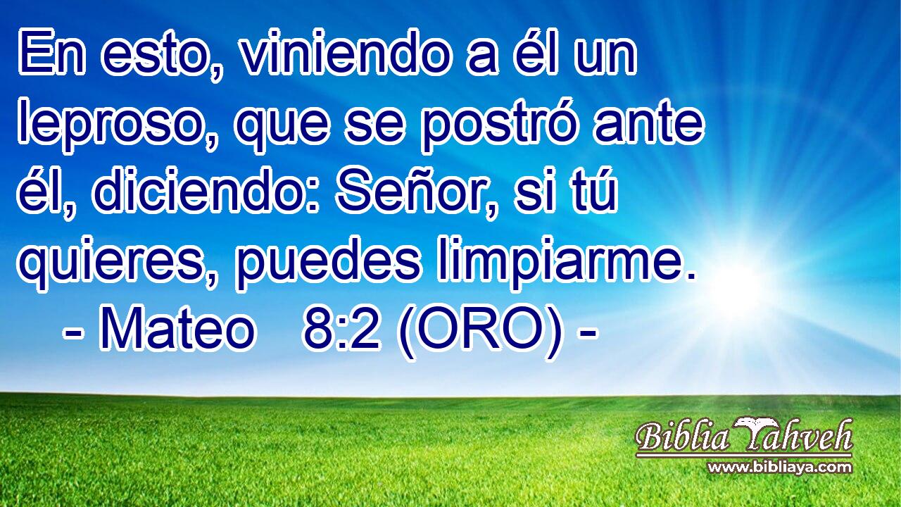  En esto, viniendo a él un leproso, que se postró ante él, diciendo: Señor, si tú quieres, puedes limpiarme. 
