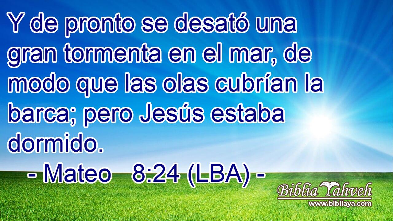Y de pronto se desató una gran tormenta en el mar, de modo que las olas cubrían la barca; pero Jesús estaba dormido.
