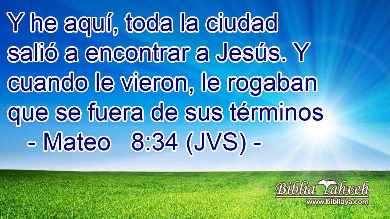 Y he aquí, toda la ciudad salió a encontrar a Jesús. Y cuando le vieron, le rogaban que se fuera de sus términos