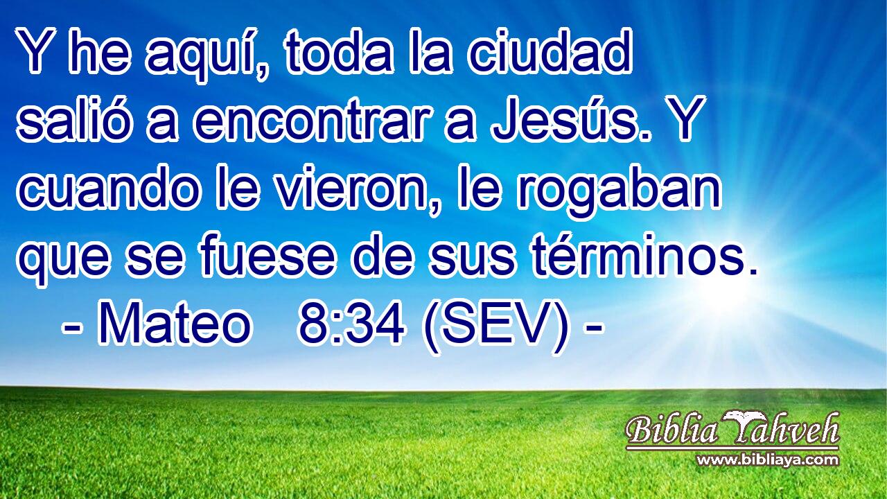 Y he aquí, toda la ciudad salió a encontrar a Jesús. Y cuando le vieron, le rogaban que se fuese de sus términos.
