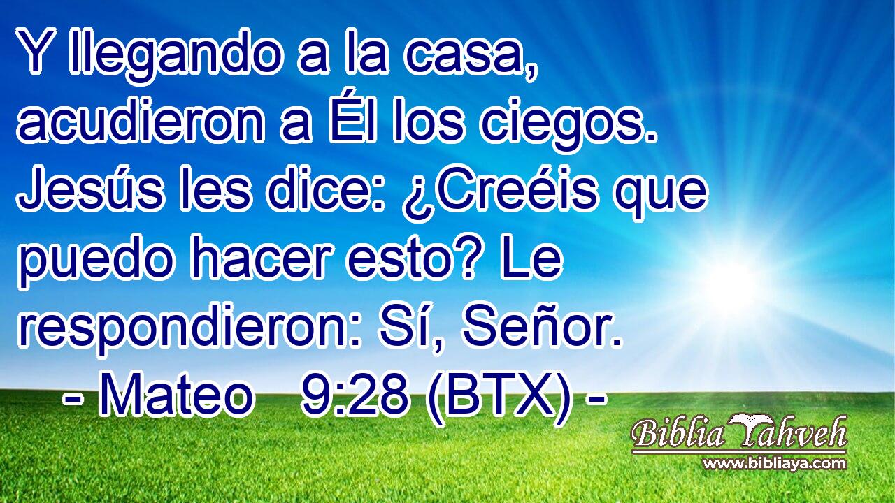 Y llegando a la casa, acudieron a Él los ciegos. Jesús les dice: ¿Creéis que puedo hacer esto? Le respondieron: Sí, Señor.