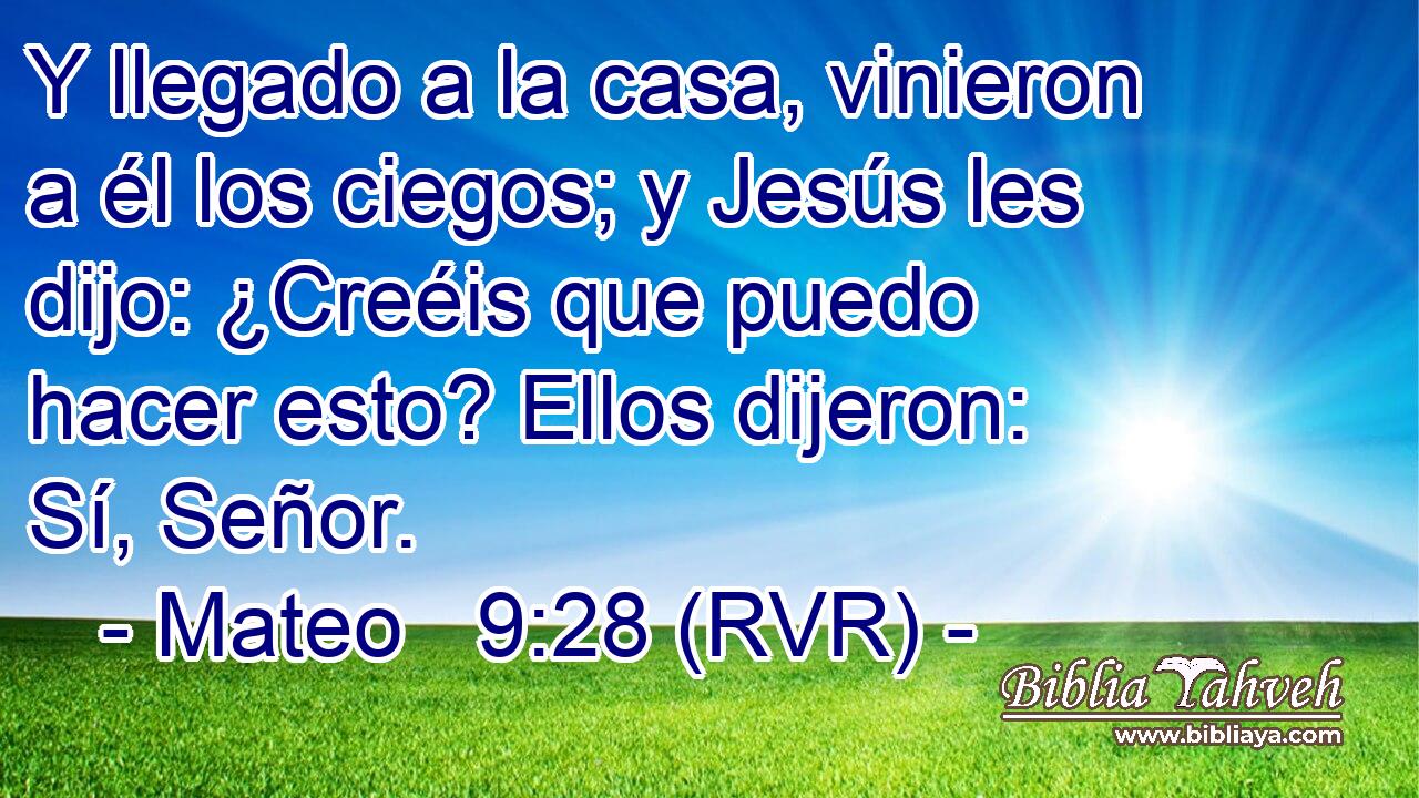 Y llegado a la casa, vinieron a él los ciegos; y Jesús les dijo: ¿Creéis que puedo hacer esto? Ellos dijeron: Sí, Señor.