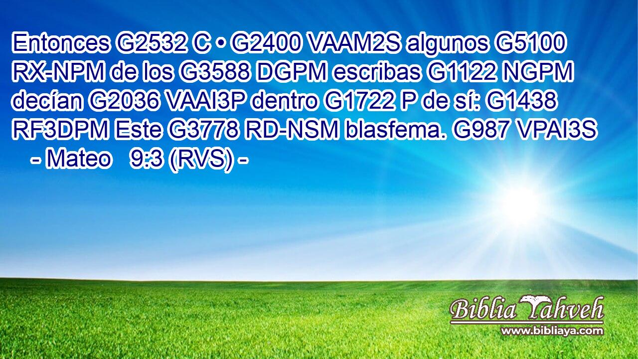 Entonces G2532 C • G2400 VAAM2S algunos G5100 RX-NPM de los G3588 DGPM escribas G1122 NGPM decían G2036 VAAI3P dentro G1722 P de sí: G1438 RF3DPM Este G3778 RD-NSM blasfema. G987 VPAI3S 