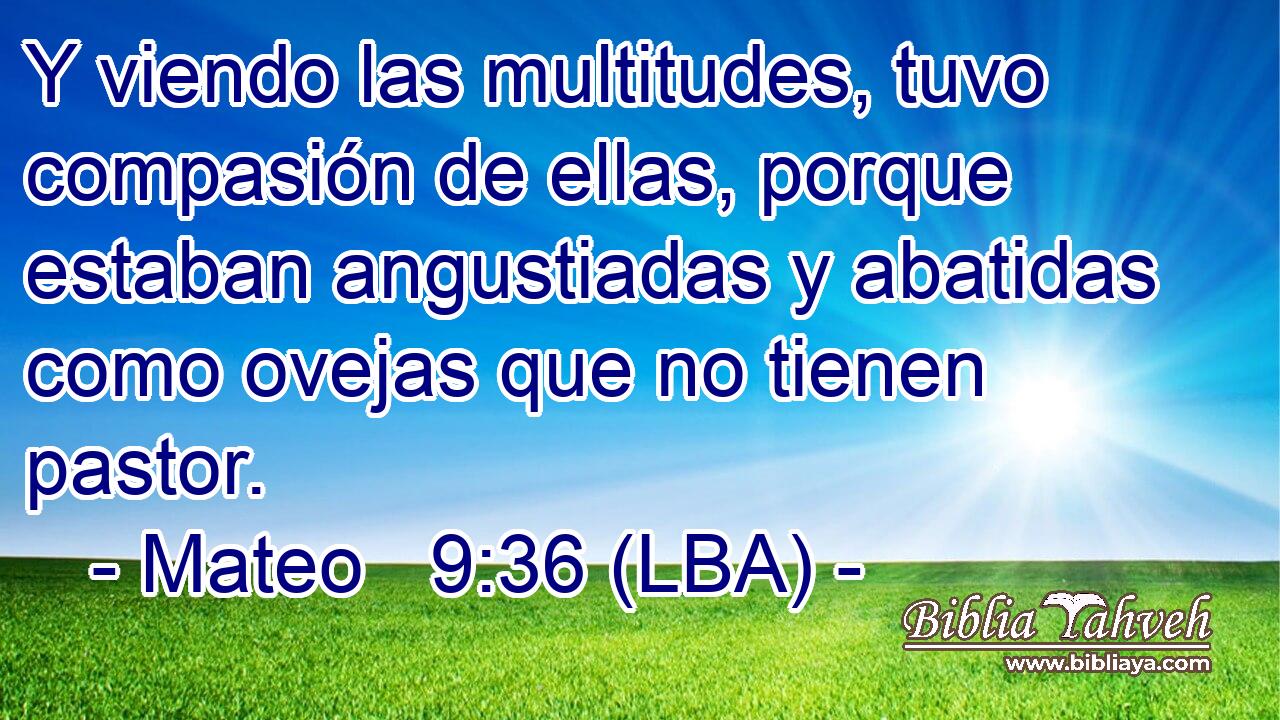 Y viendo las multitudes, tuvo compasión de ellas, porque estaban angustiadas y abatidas como ovejas que no tienen pastor.