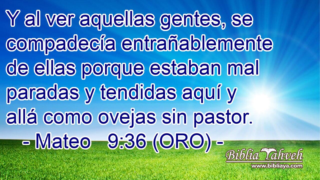  Y al ver aquellas gentes, se compadecía entrañablemente de ellas porque estaban mal paradas y tendidas aquí y allá como ovejas sin pastor. 