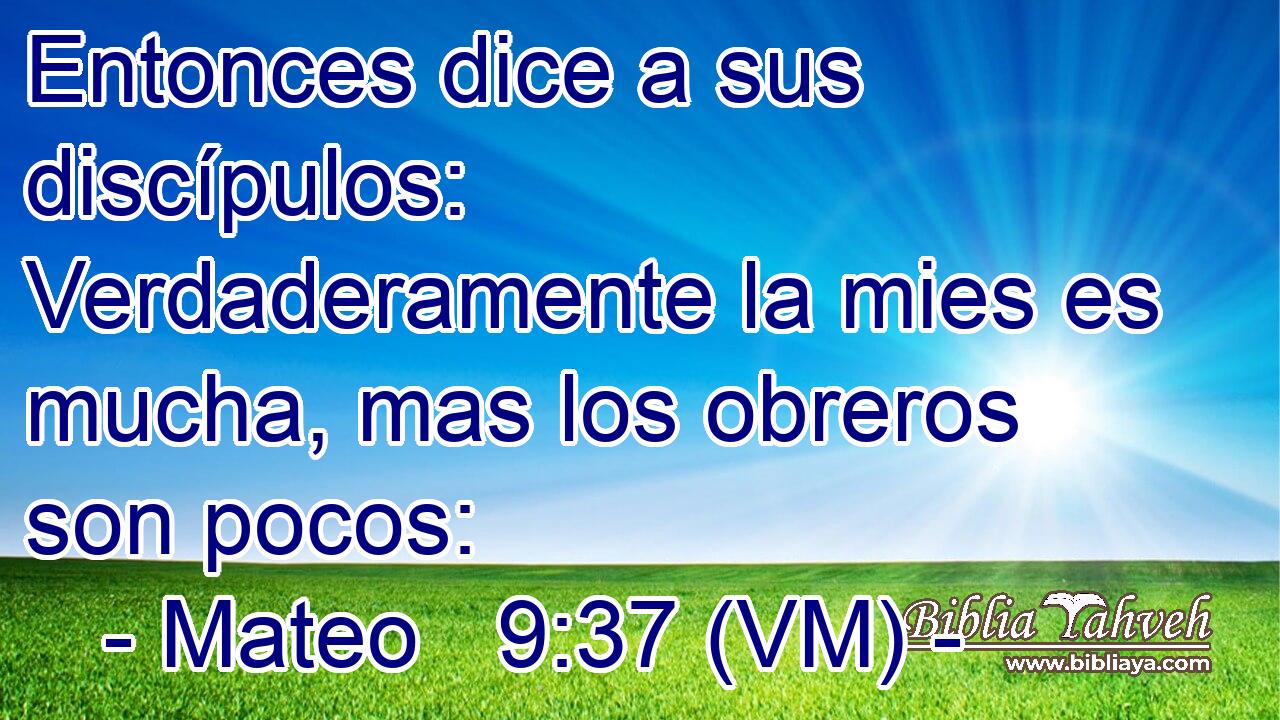  Entonces dice a sus discípulos: Verdaderamente la mies es mucha, mas los obreros son pocos: 