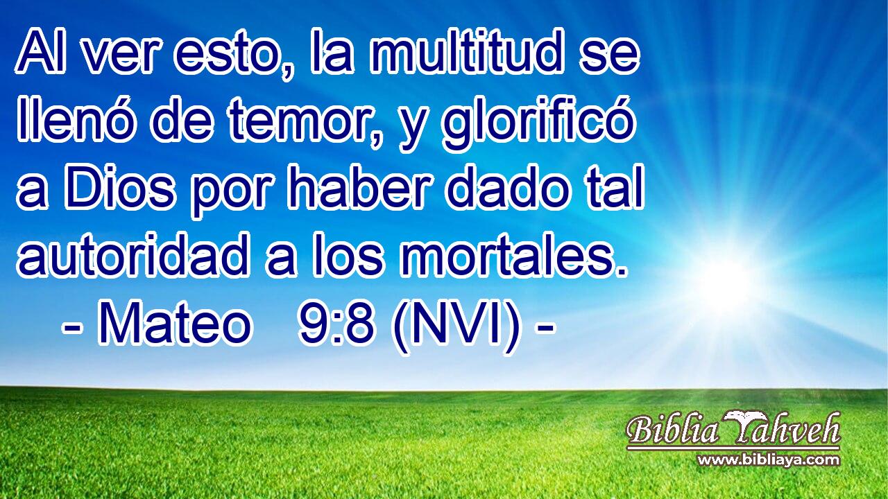  Al ver esto, la multitud se llenó de temor, y glorificó a Dios por haber dado tal autoridad a los mortales. 
