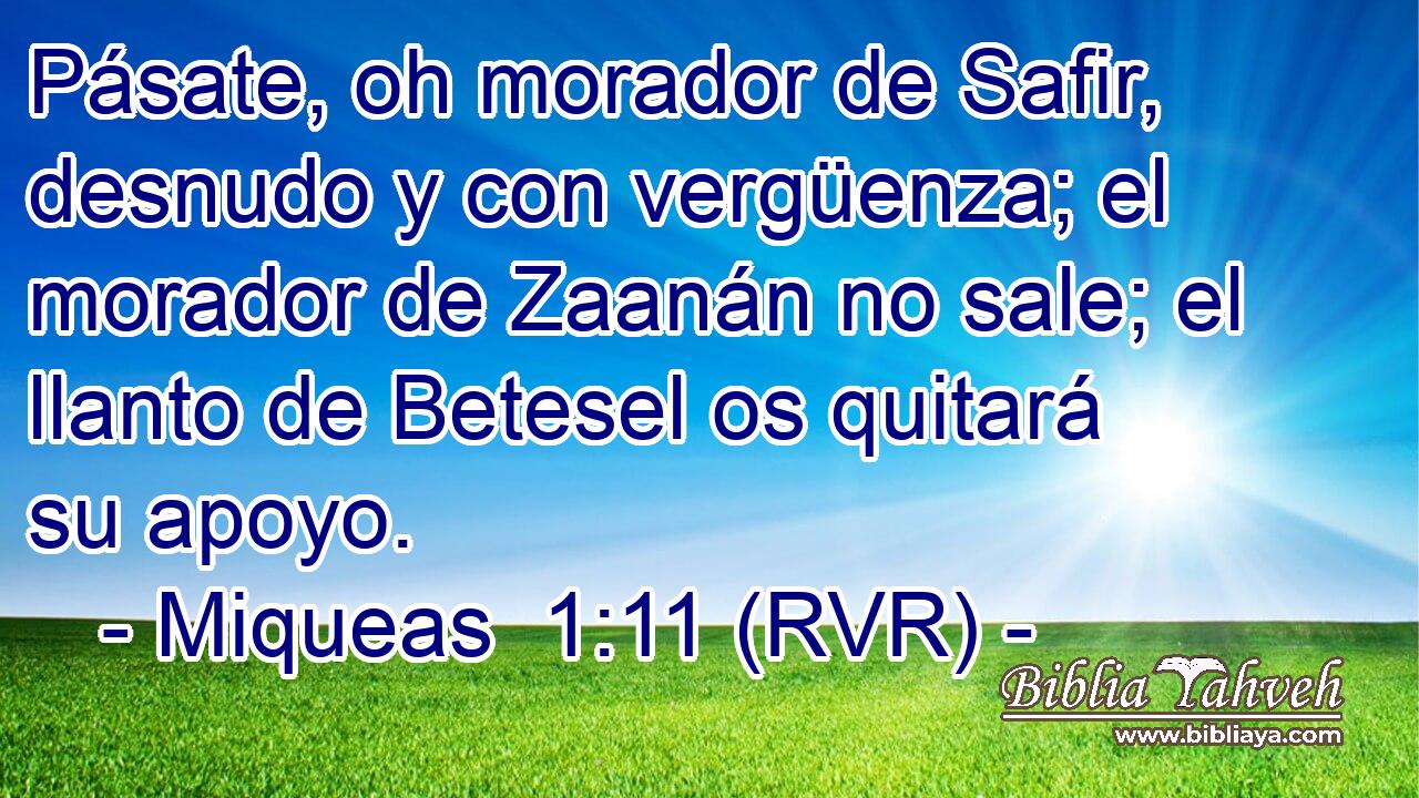 Pásate, oh morador de Safir, desnudo y con vergüenza; el morador de Zaanán no sale; el llanto de Betesel os quitará su apoyo.