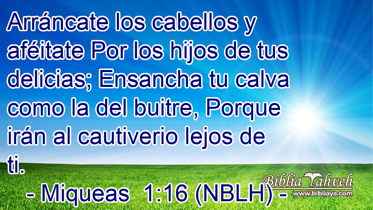  Arráncate los cabellos y aféitate Por los hijos de tus delicias; Ensancha tu calva como la del buitre, Porque irán al cautiverio lejos de ti. 