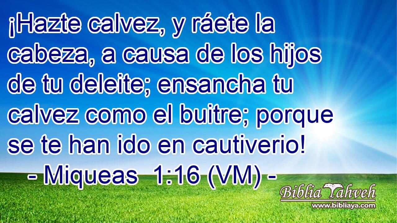  ¡Hazte calvez, y ráete la cabeza, a causa de los hijos de tu deleite; ensancha tu calvez como el buitre; porque se te han ido en cautiverio! 