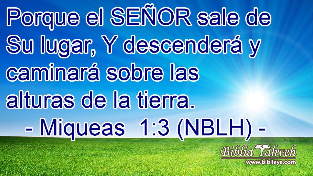  Porque el SEÑOR sale de Su lugar, Y descenderá y caminará sobre las alturas de la tierra. 