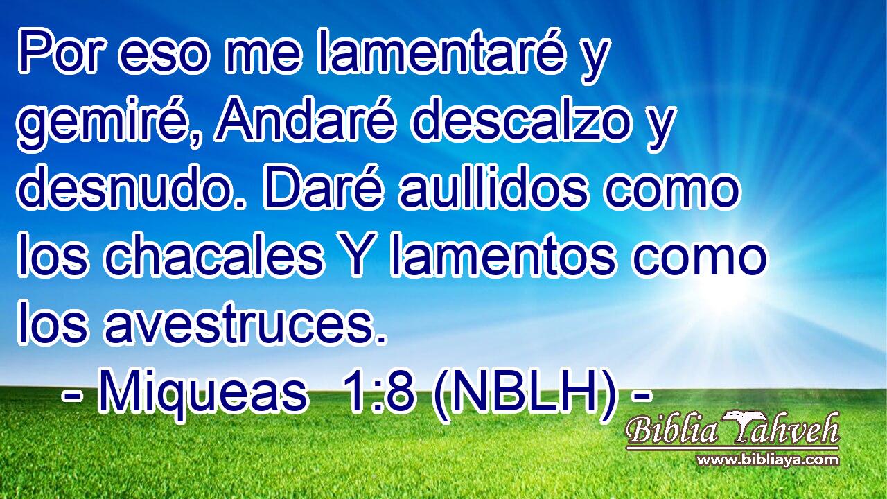  Por eso me lamentaré y gemiré, Andaré descalzo y desnudo. Daré aullidos como los chacales Y lamentos como los avestruces. 