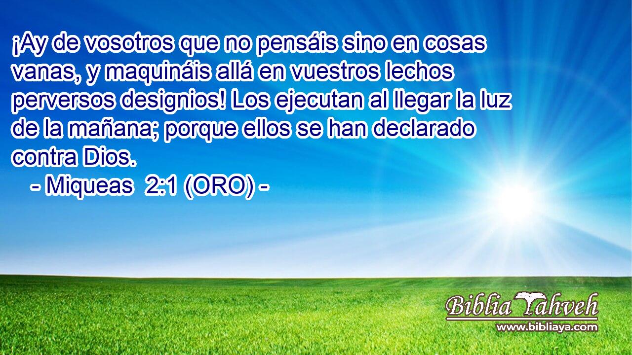 ¡Ay de vosotros que no pensáis sino en cosas vanas, y maquináis allá en vuestros lechos perversos designios! Los ejecutan al llegar la luz de la mañana; porque ellos se han declarado contra Dios. 