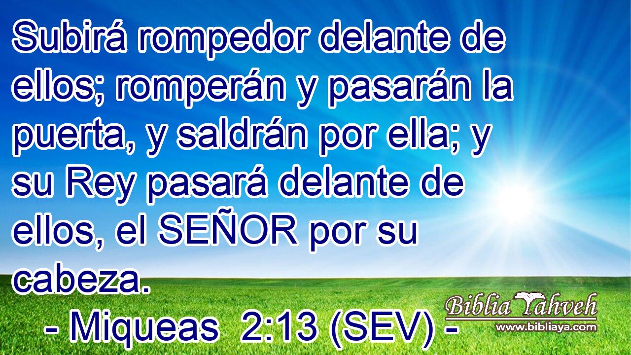 Subirá rompedor delante de ellos; romperán y pasarán la puerta, y saldrán por ella; y su Rey pasará delante de ellos, el SEÑOR por su cabeza.