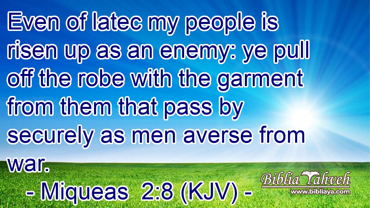 Even of latec my people is risen up as an enemy: ye pull off the robe with the garment from them that pass by securely as men averse from war.