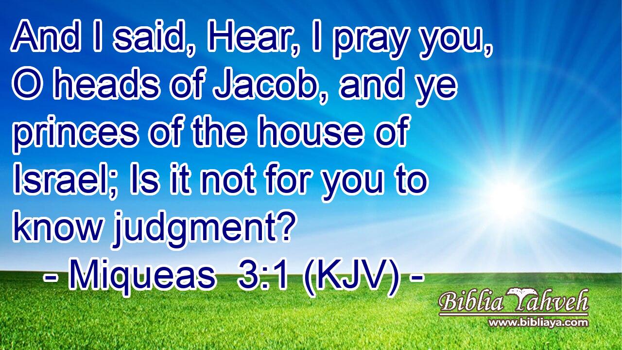 And I said, Hear, I pray you, O heads of Jacob, and ye princes of the house of Israel; Is it not for you to know judgment?