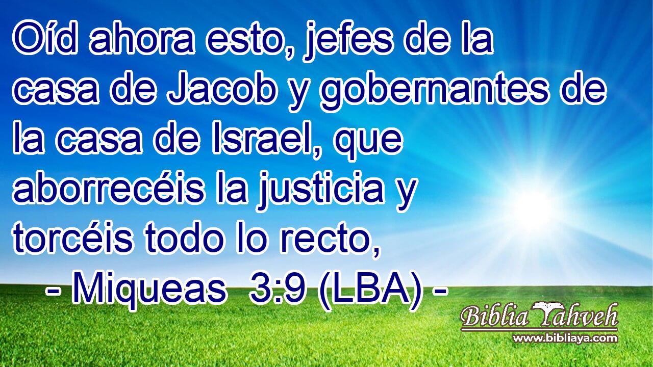 Oíd ahora esto, jefes de la casa de Jacob y gobernantes de la casa de Israel, que aborrecéis la justicia y torcéis todo lo recto,