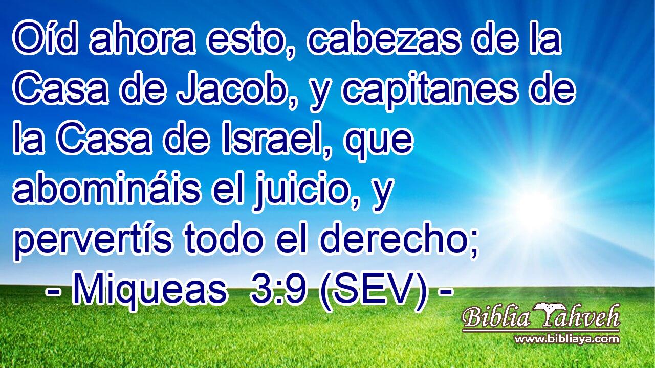 Oíd ahora esto, cabezas de la Casa de Jacob, y capitanes de la Casa de Israel, que abomináis el juicio, y pervertís todo el derecho;