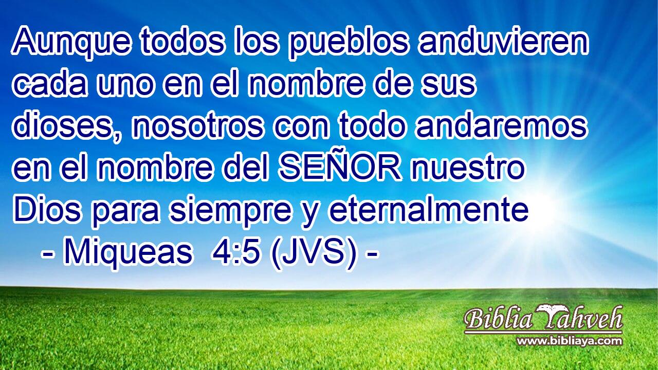 Aunque todos los pueblos anduvieren cada uno en el nombre de sus dioses, nosotros con todo andaremos en el nombre del SEÑOR nuestro Dios para siempre y eternalmente