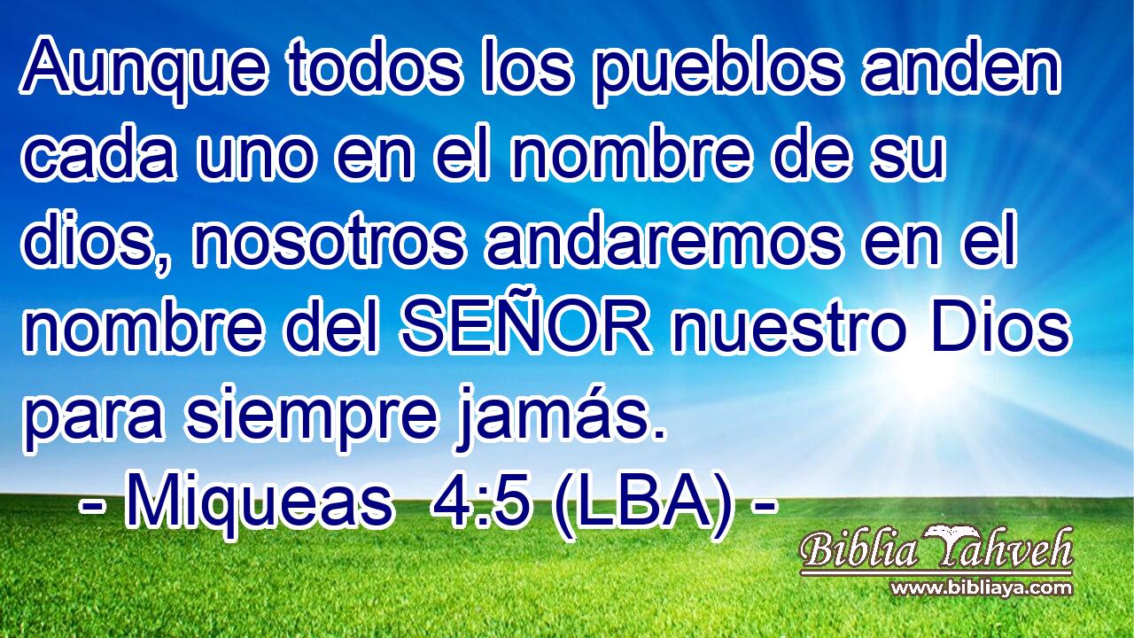 Aunque todos los pueblos anden cada uno en el nombre de su dios, nosotros andaremos en el nombre del SEÑOR nuestro Dios para siempre jamás.