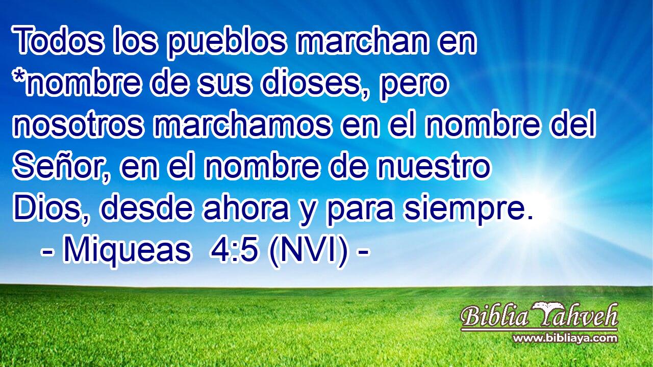  Todos los pueblos marchan en *nombre de sus dioses, pero nosotros marchamos en el nombre del Señor, en el nombre de nuestro Dios, desde ahora y para siempre. 