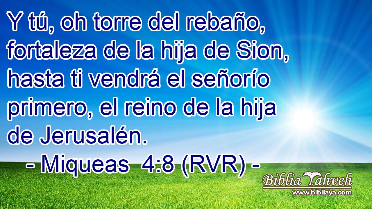 Y tú, oh torre del rebaño, fortaleza de la hija de Sion, hasta ti vendrá el señorío primero, el reino de la hija de Jerusalén.