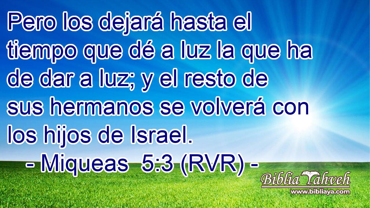 Pero los dejará hasta el tiempo que dé a luz la que ha de dar a luz; y el resto de sus hermanos se volverá con los hijos de Israel.