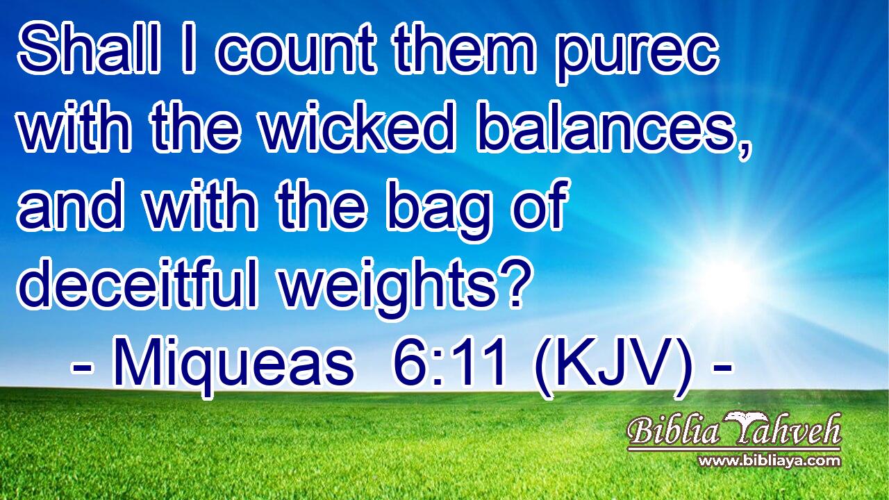 Shall I count them purec with the wicked balances, and with the bag of deceitful weights?