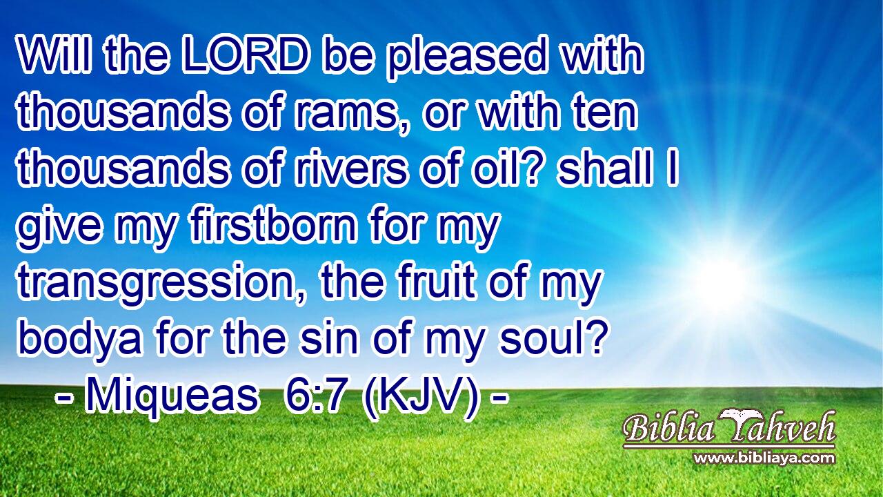 Will the LORD be pleased with thousands of rams, or with ten thousands of rivers of oil? shall I give my firstborn for my transgression, the fruit of my bodya for the sin of my soul?