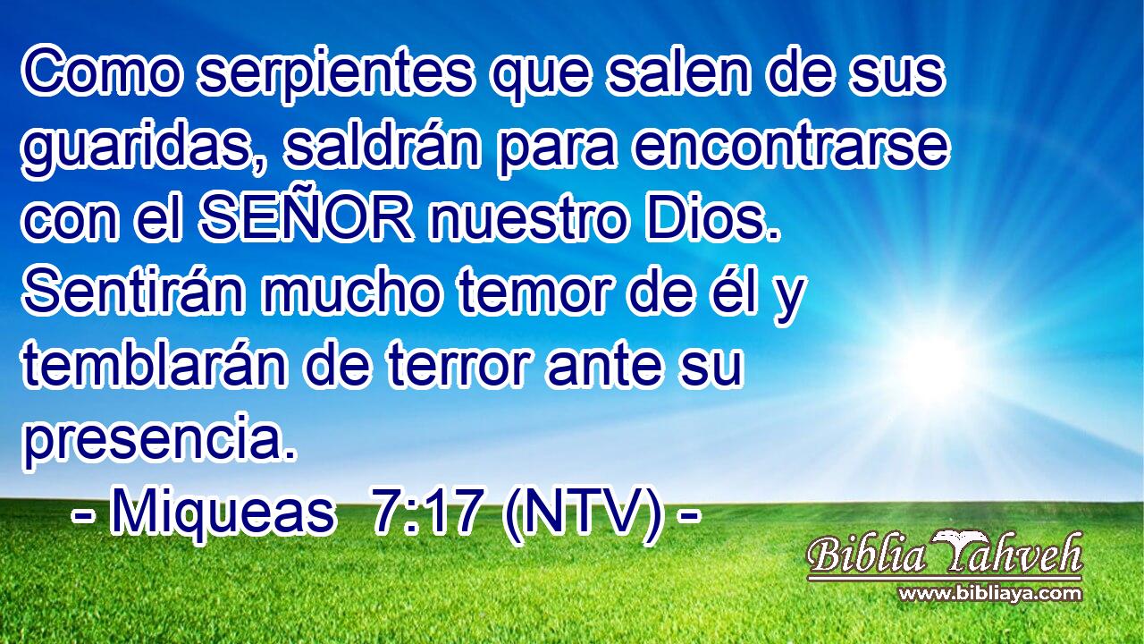 Como serpientes que salen de sus guaridas, saldrán para encontrarse con el SEÑOR nuestro Dios. Sentirán mucho temor de él y temblarán de terror ante su presencia.