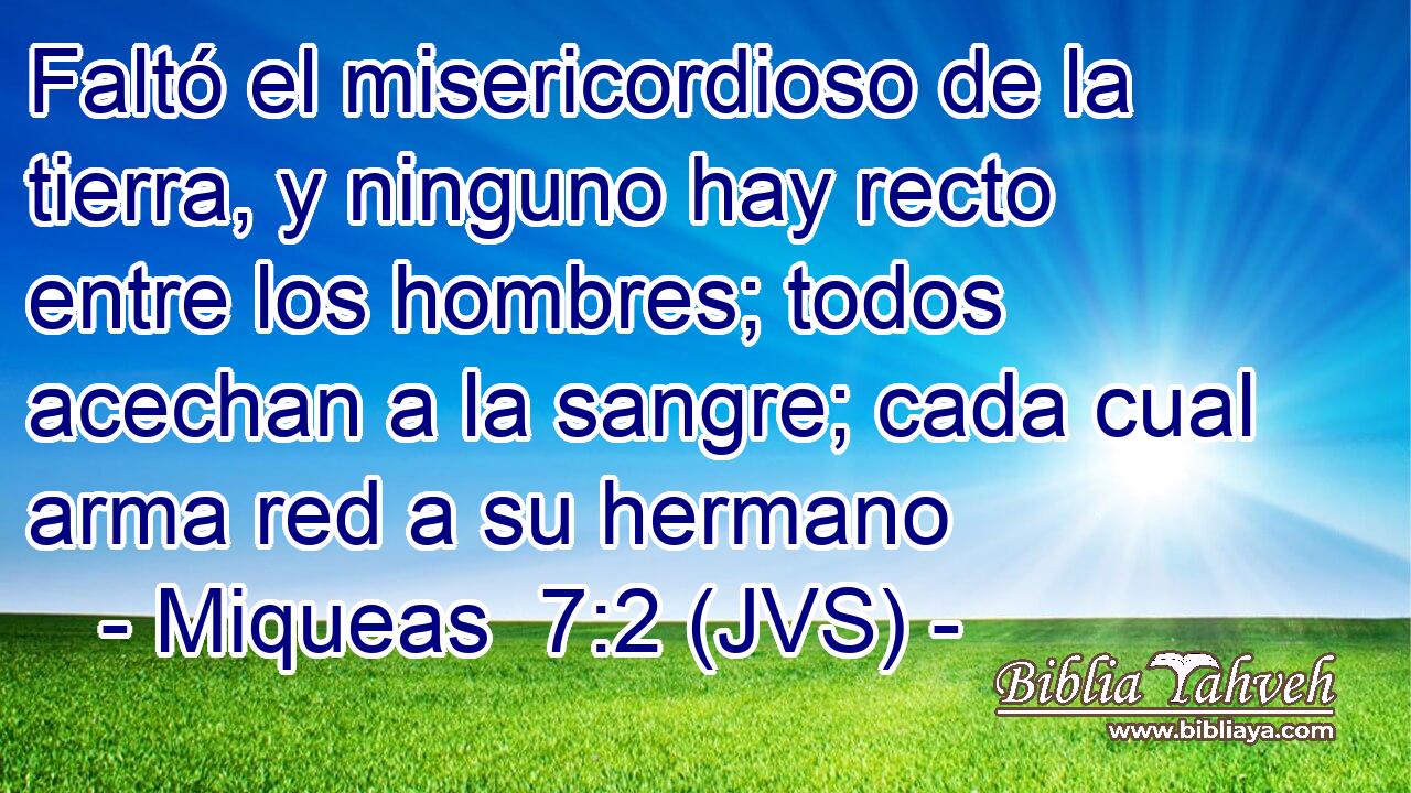 Faltó el misericordioso de la tierra, y ninguno hay recto entre los hombres; todos acechan a la sangre; cada cual arma red a su hermano