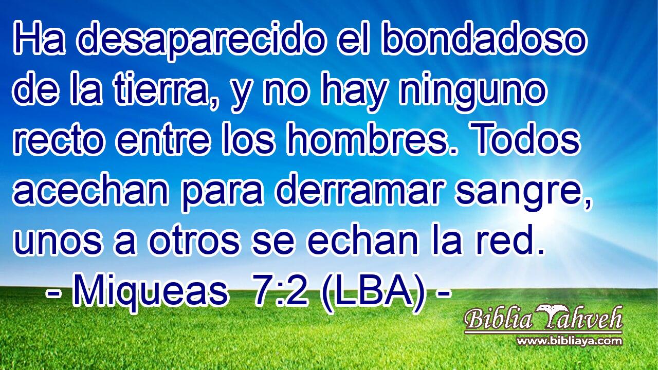 Ha desaparecido el bondadoso de la tierra, y no hay ninguno recto entre los hombres. Todos acechan para derramar sangre, unos a otros se echan la red.