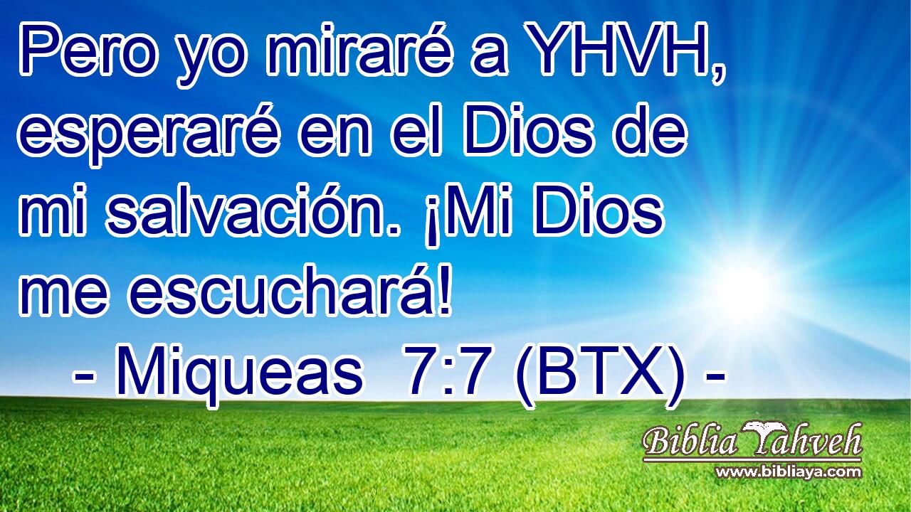 Pero yo miraré a YHVH, esperaré en el Dios de mi salvación. ¡Mi Dios me escuchará!