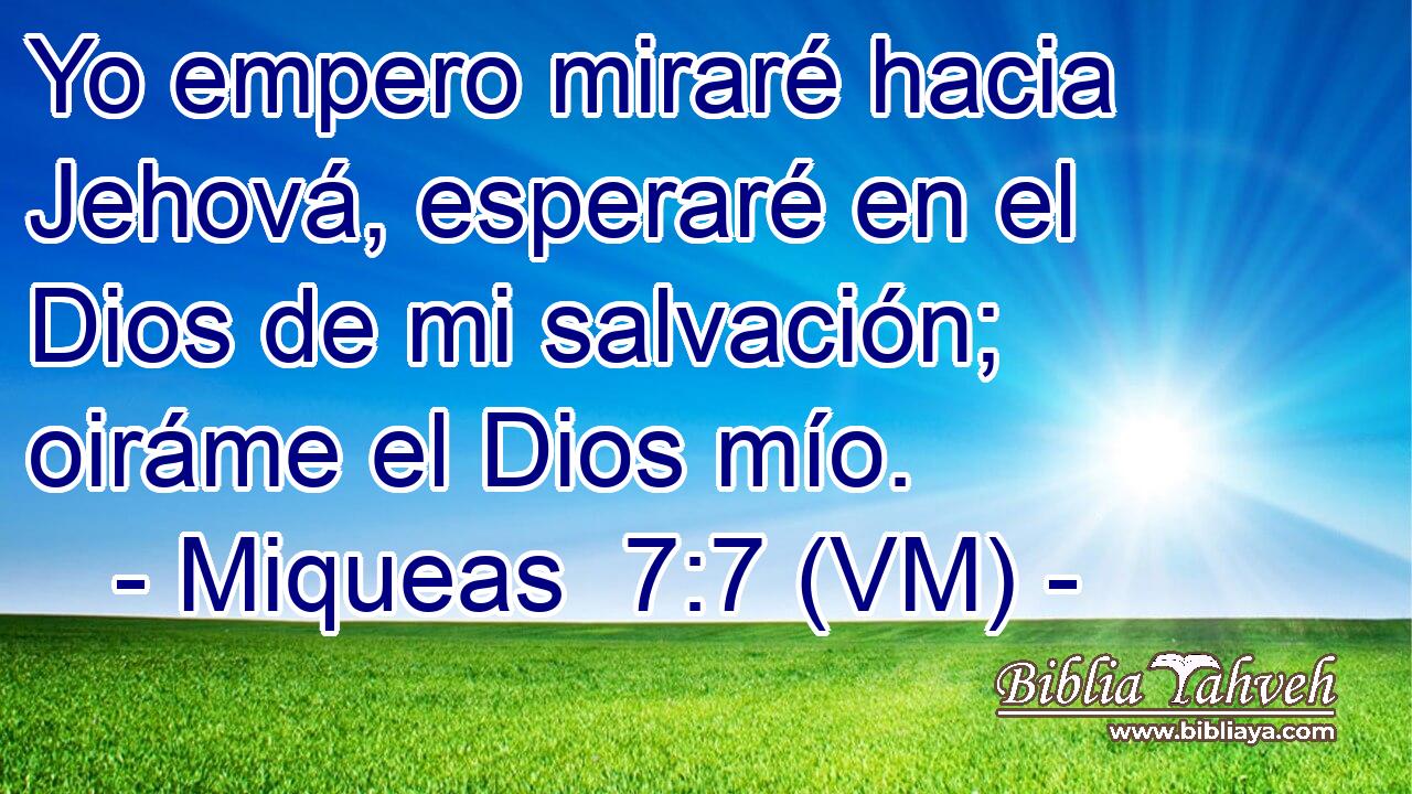  Yo empero miraré hacia Jehová, esperaré en el Dios de mi salvación; oiráme el Dios mío. 