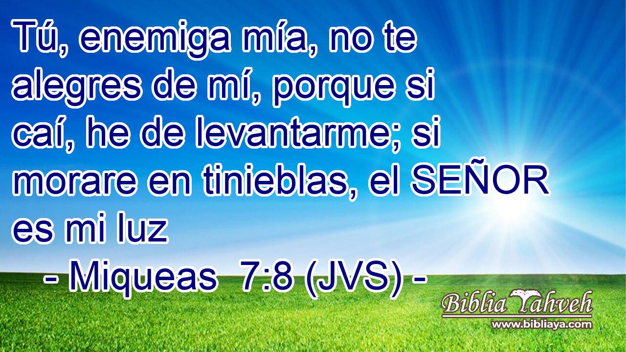 Tú, enemiga mía, no te alegres de mí, porque si caí, he de levantarme; si morare en tinieblas, el SEÑOR es mi luz