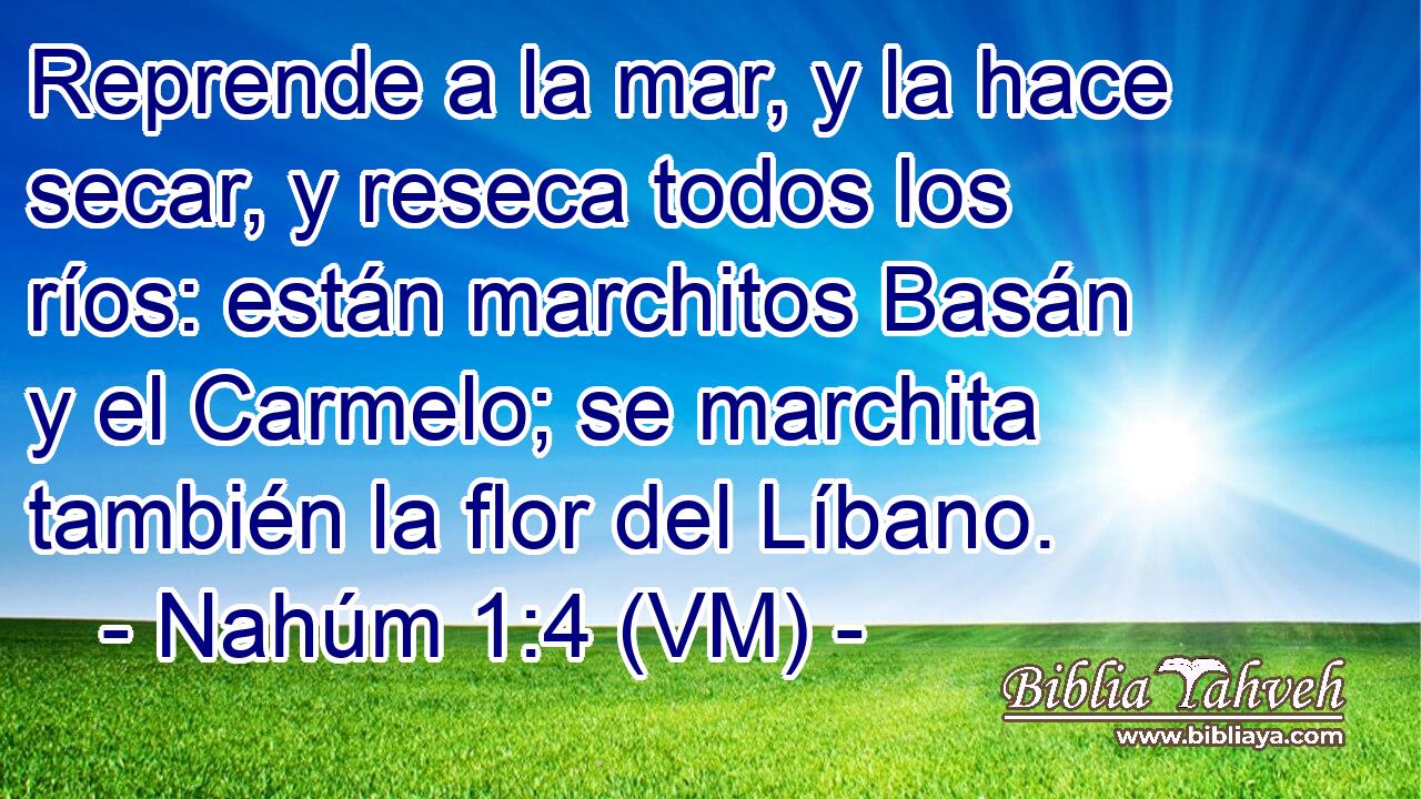  Reprende a la mar, y la hace secar, y reseca todos los ríos: están marchitos Basán y el Carmelo; se marchita también la flor del Líbano. 